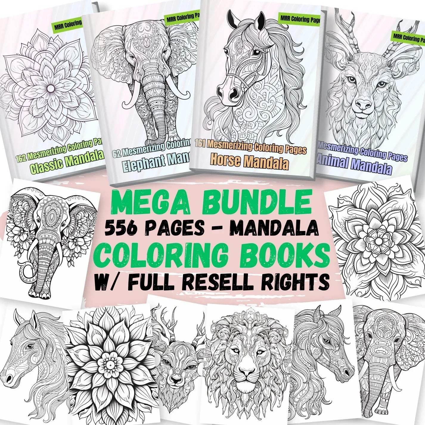 MRR 556 Coloring Pages, Mega Mandala Bundle with Full Resell Rights